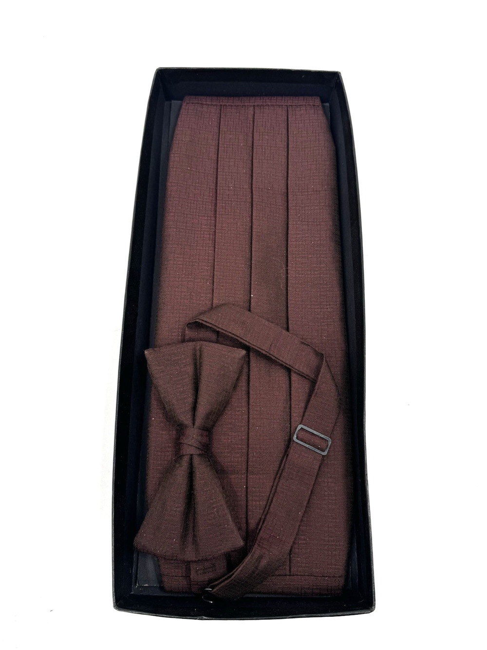 Stanley Blacker Maroon Silk Cummerbund Bow Tie Set Vintage Tuxedo Formal Prom